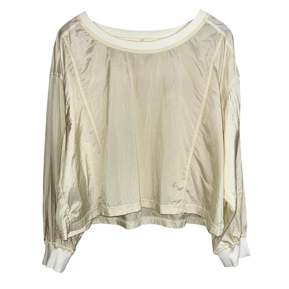 Anthropologie Daily Practice Cream Lightweight Crinkle Pullover Top Size M